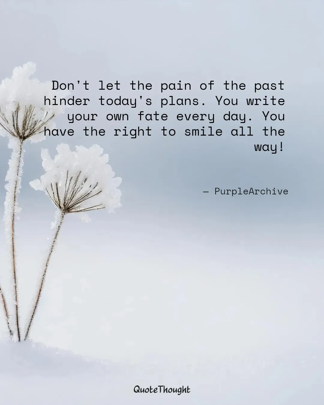 Quote: "Don't let the pain of the past hinder today's plans. You write your own fate every day. You have the right to smile all…" — PurpleArchive